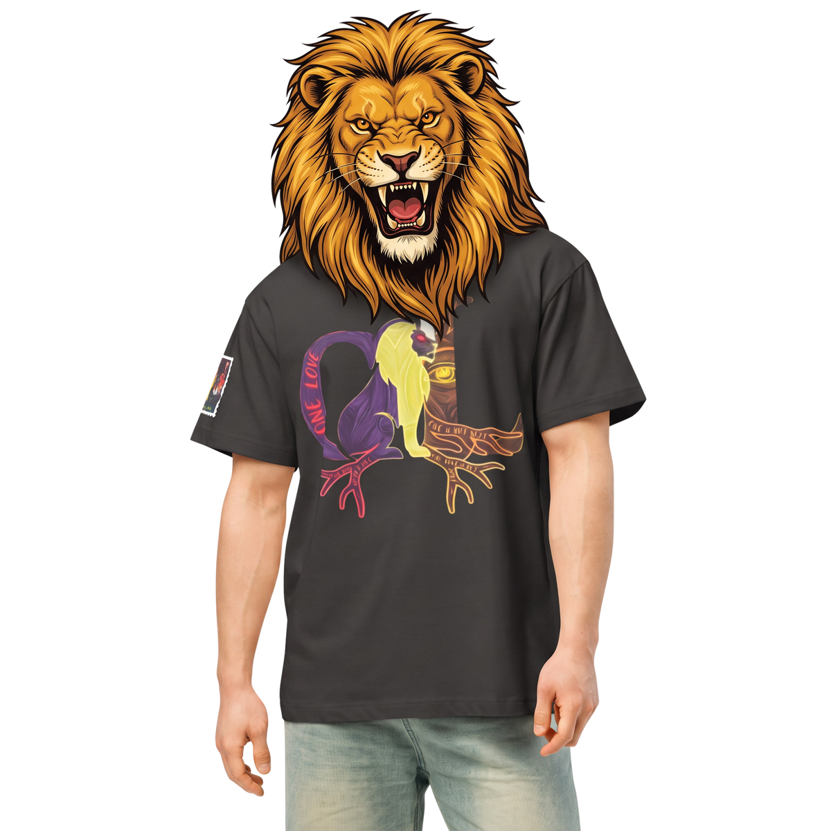 Conquering Lion Issue #1 — One Love Is Not Soft tree design on black, three glowing eyes in red gold and green, mantra carved into branches and roots